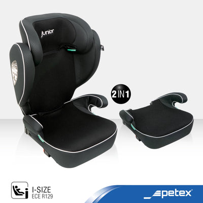 PETEX Auto-Kindersitz mit ISOFIX - Basic Plus i-Size Norm nach ECE R129 für Kinder von ca. 100-150 cm, höhenverstellbarer Kinderautositz in schwarz, 1 Stück