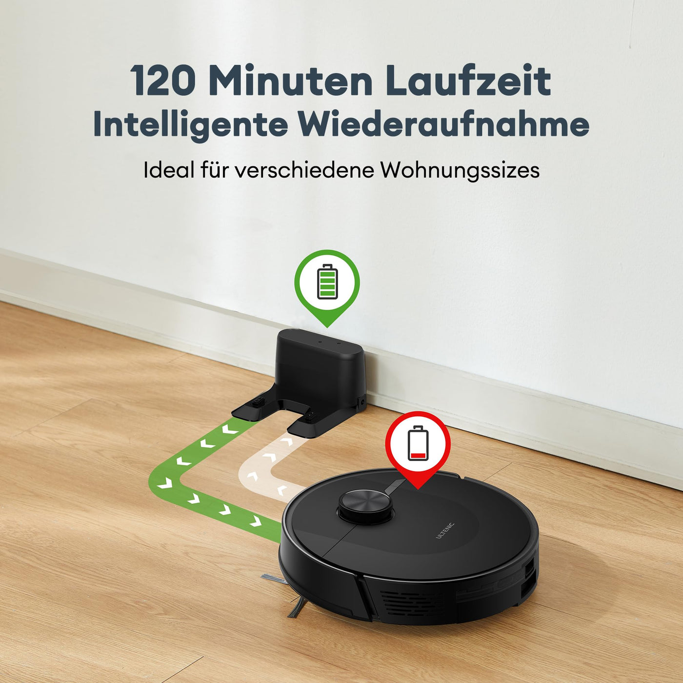 Ultenic D10 Saugroboter mit Wischfunktion, Staubsauger Roboter mit LiDAR Navigation 5000 Pa Saugkraft, 50 dB Saugroboter, Steuerung für Alexa Siri App, gut für Tierhaare Teppich Hartboden