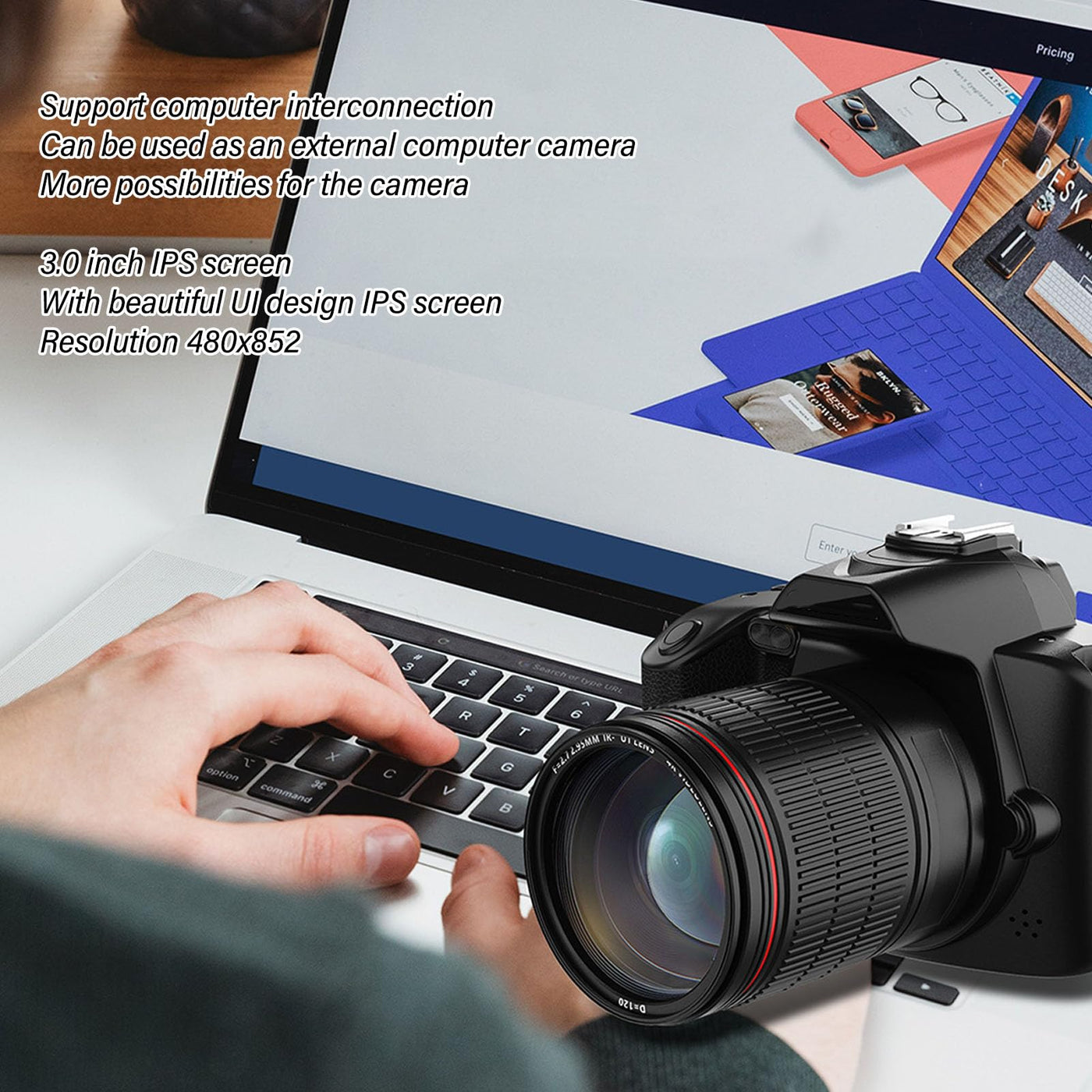 4K Videokamera Camcorder, Vlogging Kamera mit 16 fachem Digitalzoom, 64 MP WLAN Webcam mit 3 Zoll IPS Farbdisplay, HD Nachtsichtfoto