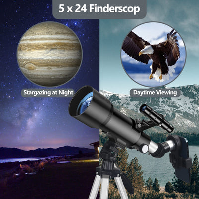Misilmp Teleskop, inkl. Linsen, Handyhalterung, Tragetasche 70mm Aperture 400mm Refraktor Teleskope für Anfänger & Kinder, Tragbares Stativ Astronomie Erwachsene Fernrohr Telescope (Schwarz)