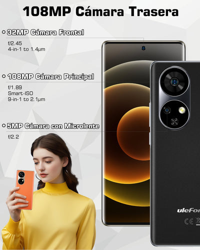 Ulefone Note 17 Pro Smartphone Ohne Vertrag, 24+256GB Android 13 Handys, 3D-gebogener Bildschirm 6,78 AMOLED-Kamera 108MP+32MP, 5050mAh/33W, Dual-SIM 4G/NFC/Fingerabdruck auf dem Bildschirm/GPS/OTG