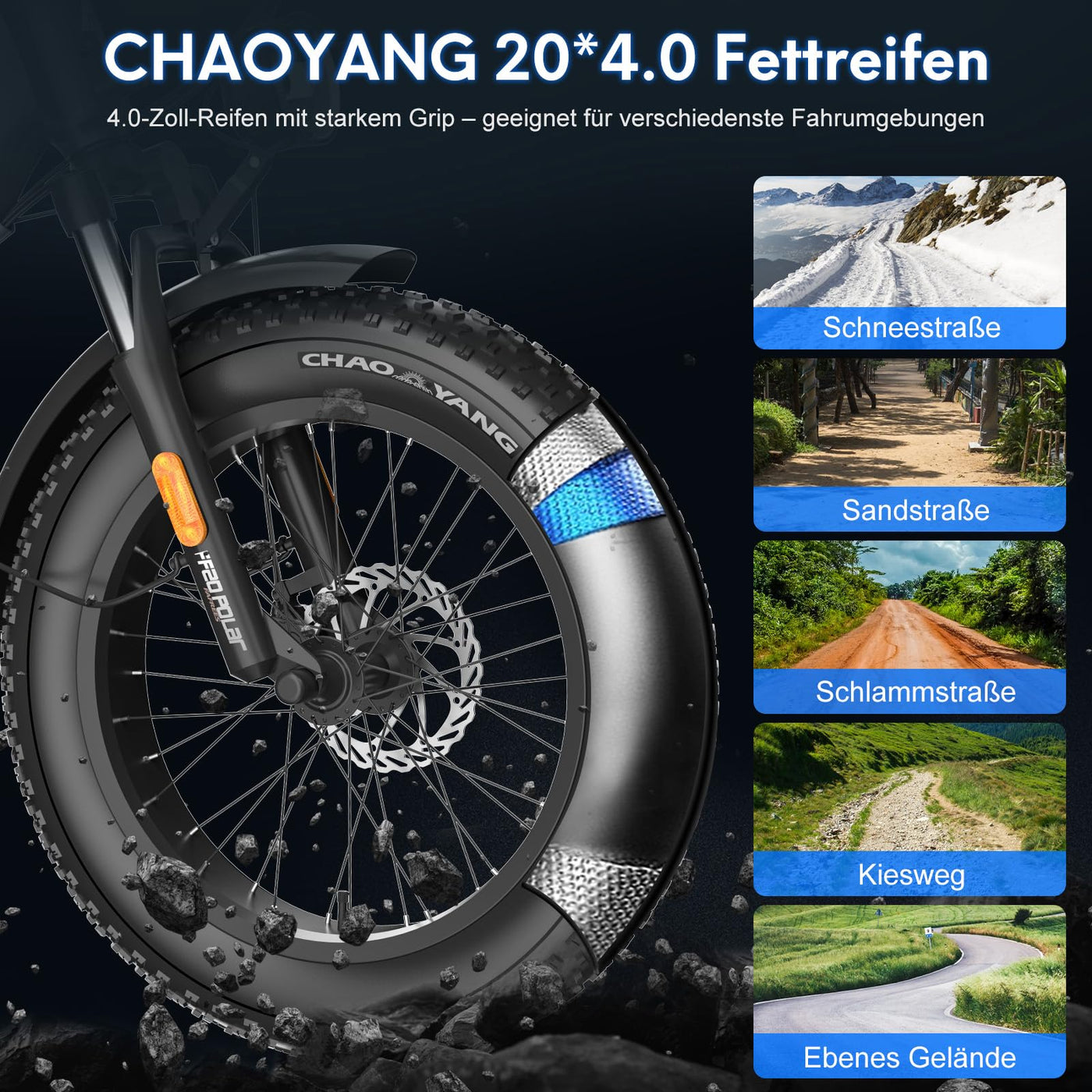 Fafrees FF20 Polar E-Bike Klapprad 20 * 4.0 Zoll, 500W 45km/h ebike Herren Doppelbatterien 24Ah/26.8Ah, Fatbike Damen Reichweite 150km/170km, E-Fahrrad Lagergewicht 150KG (24Ah Batterie, Schwarz)