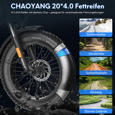 Fafrees FF20 Polar E-Bike Klapprad 20 * 4.0 Zoll, 500W 45km/h ebike Herren Doppelbatterien 24Ah/26.8Ah, Fatbike Damen Reichweite 150km/170km, E-Fahrrad Lagergewicht 150KG (24Ah Batterie, Schwarz)