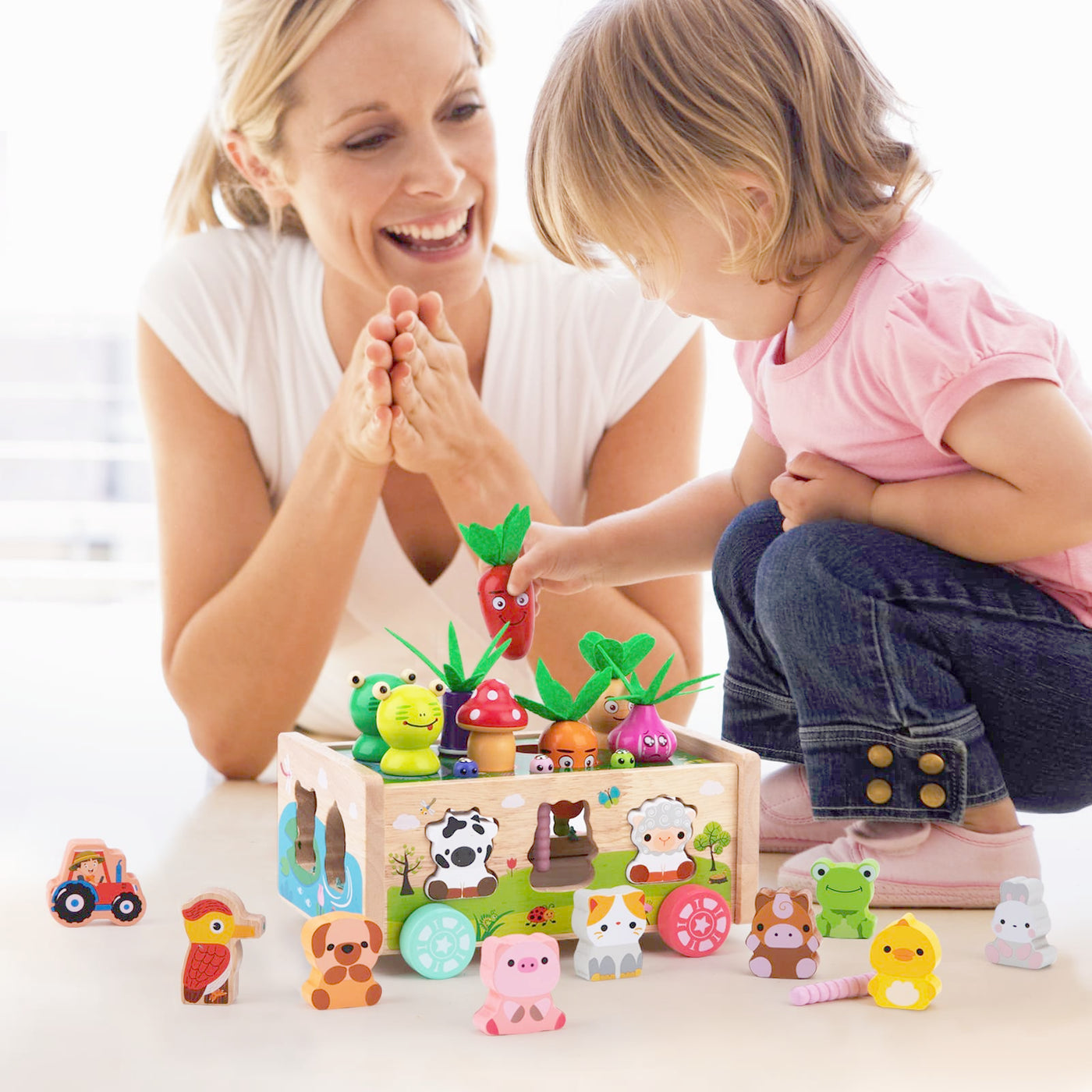 KMTJT Montessori Spielzeug ab 1 2 3 Jahr | Holz Karotten Steckspiel ab 1 Jahr | Montessori Geschenk 1 2 Jahr Mädchen Jungen | Kinder Holzspielzeug Motorikspielzeug ab 1 Jahr