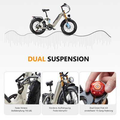 Ficyacto Elektrofahrräder 20x4.0 Zoll E-Bike Herren Damen Mit 48V 20AH Akku All-Terrain E-Mountainbike,7-Gang-Getriebe,Vollfederung City Ebike