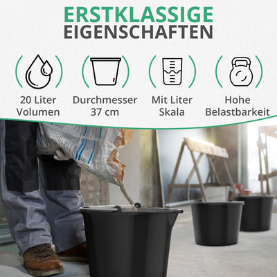 2X Oramics 20L Eimer mit Ausguss Tülle – Baueimer Kübel für Zement und Mörtel – Stabiler Wassereimer mit Skala für Haushalt, Garten, Baustellen und Landwirtschaft (2X 20 Liter Mörteleimer)