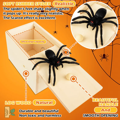 2 Stück Spider Prank Box, Spinne Scherzartikel, Spinne Streich Box Holz, Holz Prank Spider Scare Box Streich Spinne Angst Box Streichschachtel für Kinder Erwachsene Party Favors