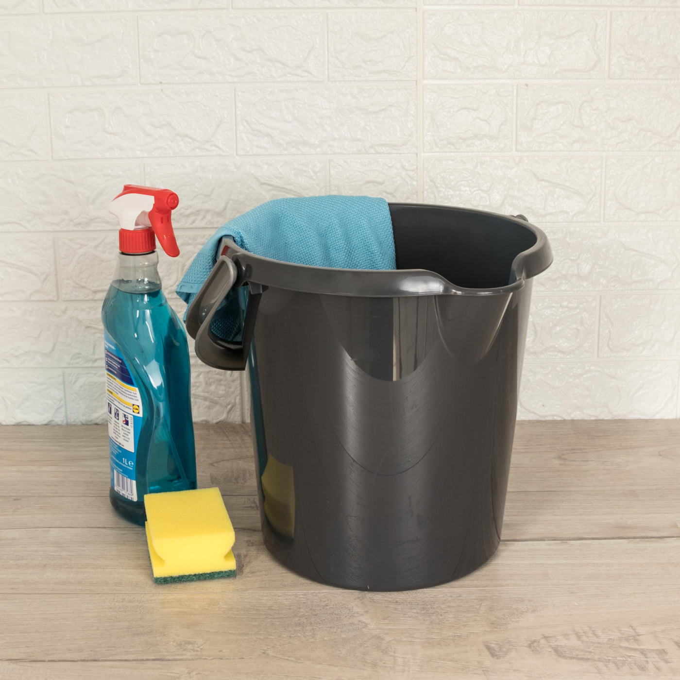 2X Eimer mit Ausguss und Henkel - 10 Liter - schwarz - Putzeimer Haushalt Küche Bad Camping Kunststoff Eimer Haushaltseimer Wassereimer