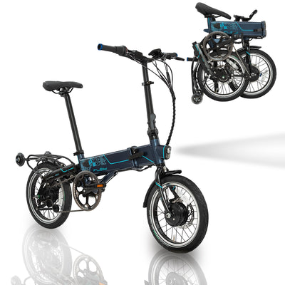 Flebi Supra 4.0+ Klapprad Elektrisch 16" | Reichweite 100 km | Abnehmbarer Akku 14Ah/504Wh | 7 Gänge | Kompaktes und Leichtes E-Bike für Erwachsene/Teenager, Unisex für Damen/Herren (Technisch Blau)