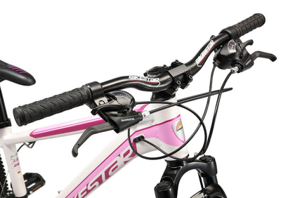 BIKESTAR Hardtail Aluminium Mountainbike Shimano 21 Gang Schaltung, Scheibenbremse 26 Zoll Reifen | 13 Zoll Rahmen Alu MTB | Weiß Pink