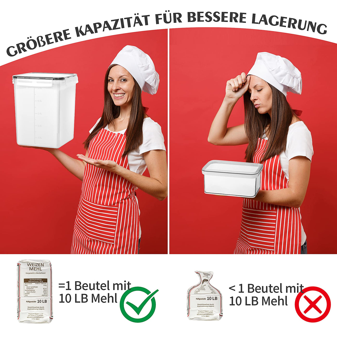 Surejoy 5,2L Groß Vorratsdosen mit Deckel Luftdicht 4er Set mit Kreidemarker und Etiketten, BPA Frei Plastik Aufbewahrungsbox Küche, Zucker Pasta Mehl Müsli Cornflakes Aufbewahrung Vorratsbehälter