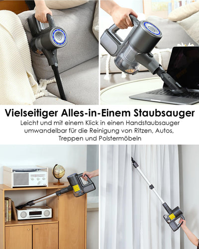 Staubsauger mit Wischfunktion, 40000Pa Akku Staubsauger kabellos, Saug und Wisch staubsauger mit starkem grün Licht, Akkusauger Freistehend, lange Laufzeit, leiser Staubsauger für Hartböden, Tierhaare