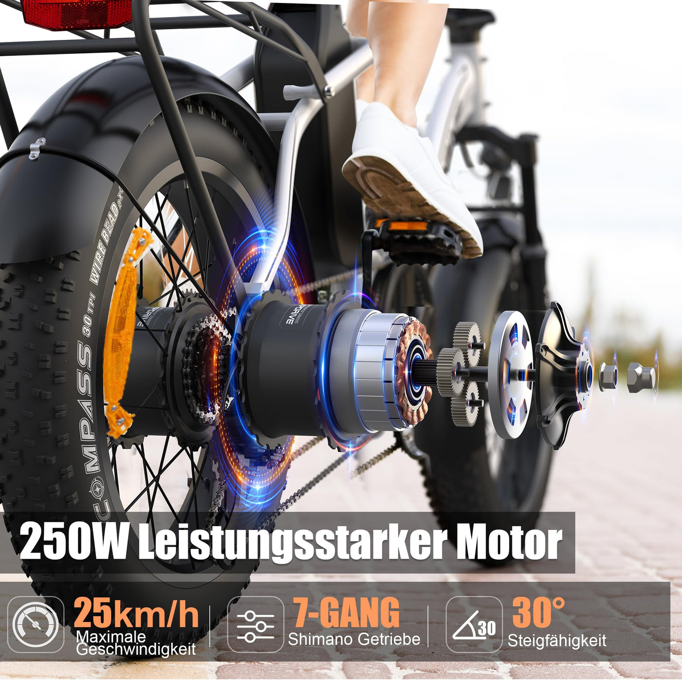 Vipdrive Klapprad E-Bike 20 Zoll, Elektrofahrrad mit 48v13ah Akku, 25km/H, Reichweite bis zu 80km, E Bike mit 7-Gang,LCD-Display, Elektrofahrrad für Herren Damen (Weiß【624Wh 13AH 65Nm】)