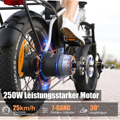 Vipdrive Klapprad E-Bike 20 Zoll, Elektrofahrrad mit 48v13ah Akku, 25km/H, Reichweite bis zu 80km, E Bike mit 7-Gang,LCD-Display, Elektrofahrrad für Herren Damen (Weiß【624Wh 13AH 65Nm】)
