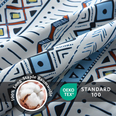 MILDLY Satin Bettwäsche 135x200 Baumwolle, Boho Bettwäsche-Sets mit Reißverschluss öKotex Zertifiziert Enthält 1 Bettbezug 135x200 und 1 Kissenbezüge 80x80, Boho