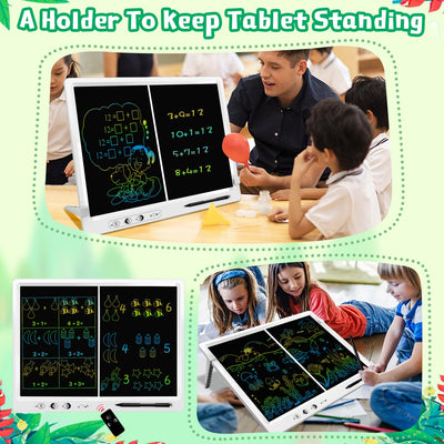 LCD Schreibtafel Kinder，22 Zoll Dual Screen it 2 Stiften und verstellbarem Stand LCD-Schreibtablett Kind, Erwachsener Lehrer Bildung Bürobedarf, Weihnachtsgeschenke für Jungen und Mädchen
