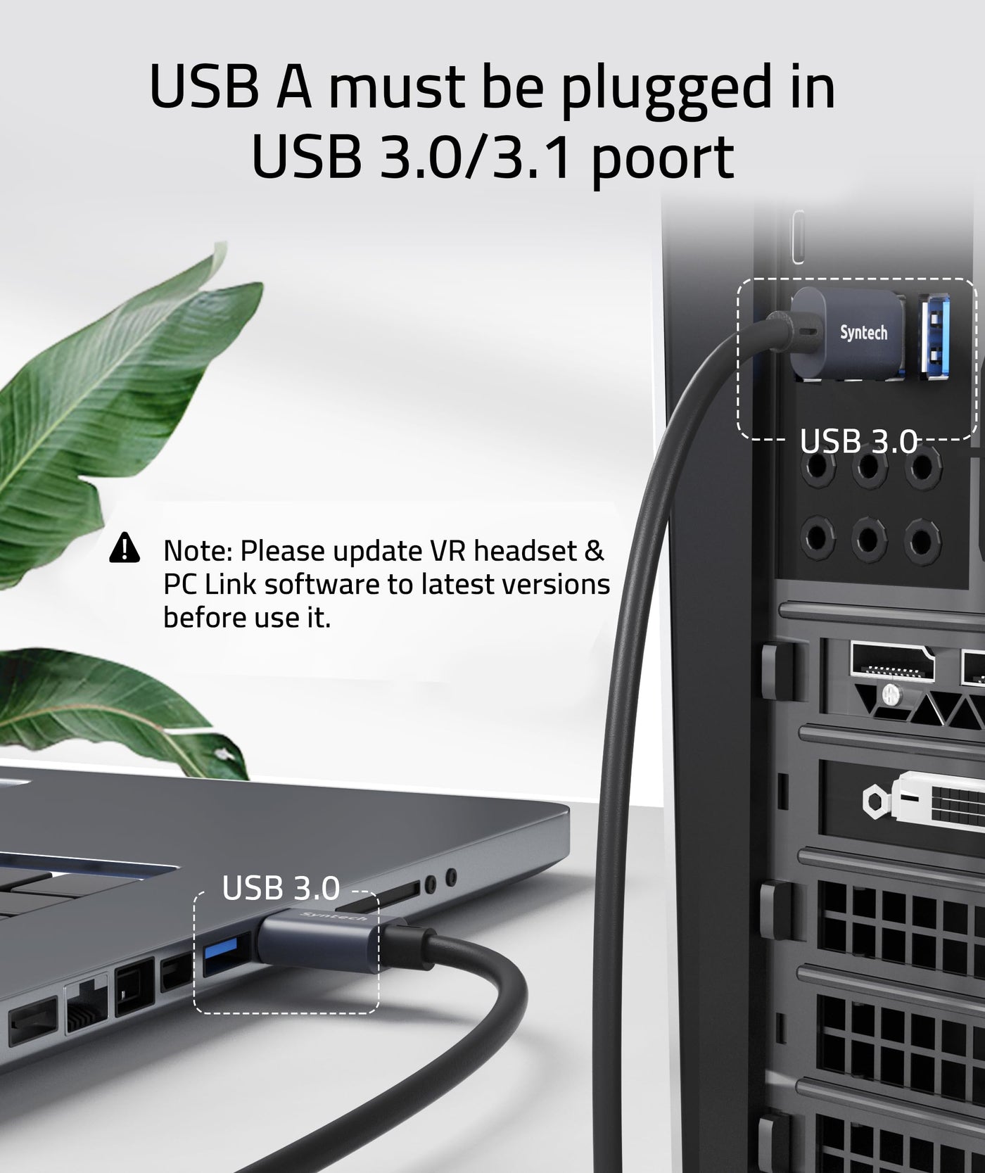 Syntech Link Kabel 5M, Kompatibel mit Oculus Meta Quest 3/3S, Quest2/1/Pro und Pico 4, PC Steam VR Zubehör, High Speed Datenübertragung, USB 3.0 zu USB C Kabel für VR und Gaming PC, Schwarz