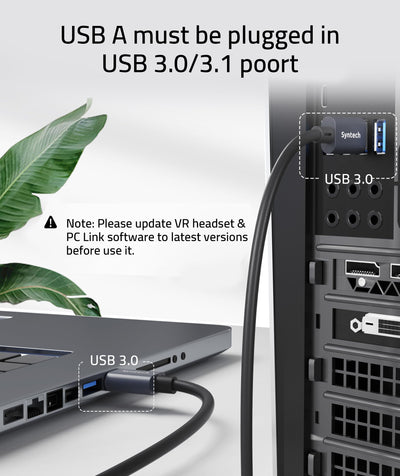 Syntech Link Kabel 5M, Kompatibel mit Oculus Meta Quest 3/3S, Quest2/1/Pro und Pico 4, PC Steam VR Zubehör, High Speed Datenübertragung, USB 3.0 zu USB C Kabel für VR und Gaming PC, Schwarz