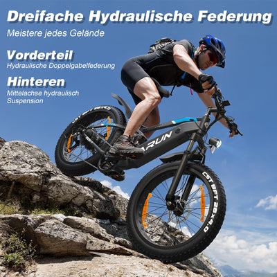 VARUN E-Fatbike, 26''*4.0 Elektrofahrrad für Damen und Herren, 48V/16Ah Abnehmbare Batterie, E Bike mit LCD, 250W Motor, rutschfeste Dicke Reifen,3 Fahrmodi,für Berg und Schnee