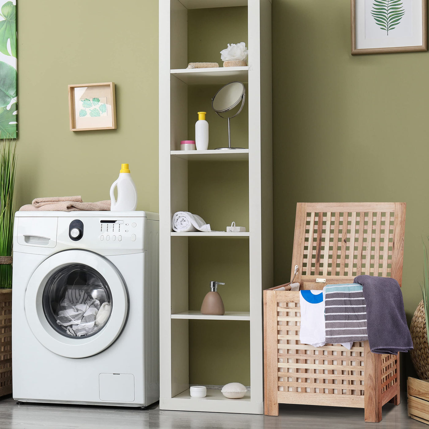 Relaxdays Wäschetruhe Walnuss mit Deckel, entnehmbarer Wäschesack ca. 70 l Volumen, geschlossener Wäschesammler Holz HBT ca. 55,5 x 52,5 x 39,5 cm, natur