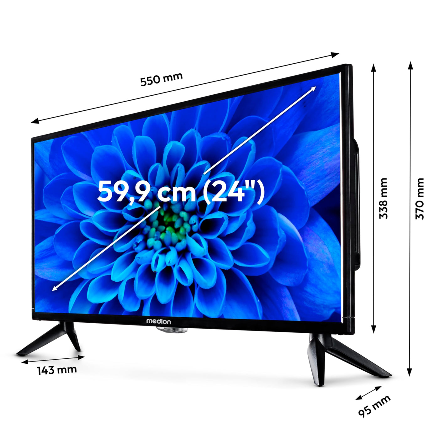 MEDION 59,9 cm (24 Zoll) Full HD Fernseher (integrierter DVD-Player, perfekt für Camping Wohnmobil LKW Garten, 12V KFZ Car-Adapter, Triple Tuner Receiver, HDMI, USB, MD 824001)