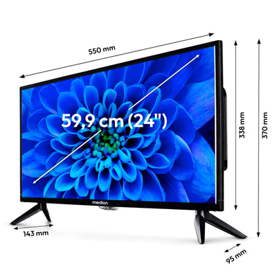 MEDION 59,9 cm (24 Zoll) Full HD Fernseher (integrierter DVD-Player, perfekt für Camping Wohnmobil LKW Garten, 12V KFZ Car-Adapter, Triple Tuner Receiver, HDMI, USB, MD 824001)