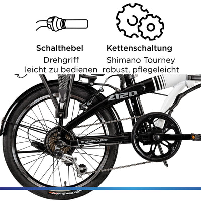 ZÜNDAPP Z120 20 Zoll E Bike Faltrad Damen Herren Elektrofahrrad klappbar Fahrrad Elektro Klapprad Ebike Pedelec E-Bike Erwachsene Klappfahrrad (schwarz/grau, 28 cm)