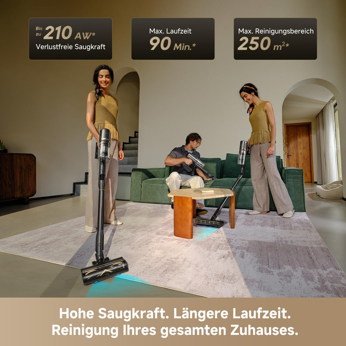 dreame V20 Pro-A Kabelloser Staubsauger, Kantenreinigung 0 mm, ohne Verheddern, für Hartböden und Teppiche, 24.000PA / 210 AW, 90 Min. maximale Laufzeit, Filterung 99,99%, entfernt Tierhaare