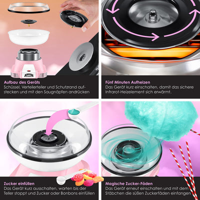 KESSER® Zuckerwattemaschine Set für Dein zuhause - Mit 30x Zuckerwatte Stäbchen & Messlöffel - Retro Cotton Candy Maschine - Zuckerwatte Maschine Mit Zubehör - Höhe 22 cm - 500 W Rosa Weiß