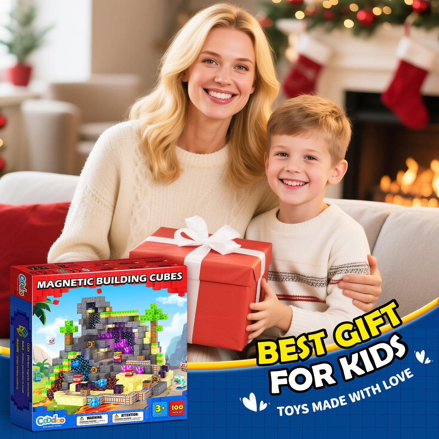 Coodoo Magnetische Bausteine - Baue Mine Magnet Welt für Kinder 4-8, Magnetische Fliesen Outdoor STEM Konstruktionsbausteine Sensorische Spielzeug für Jungen und Mädchen ab 3 Jahren Kinderspielzeug