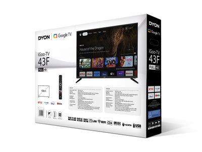 DYON iGoo-TV 43F 108cm (43 Zoll) Google TV (Full-HD, HD Triple Tuner, Prime Video, Netflix, Google Play Store für DAZN, Disney+, Apple TV+, Paramount+, waipu.tv UVM., Google Assistant) [Mod. 2023]