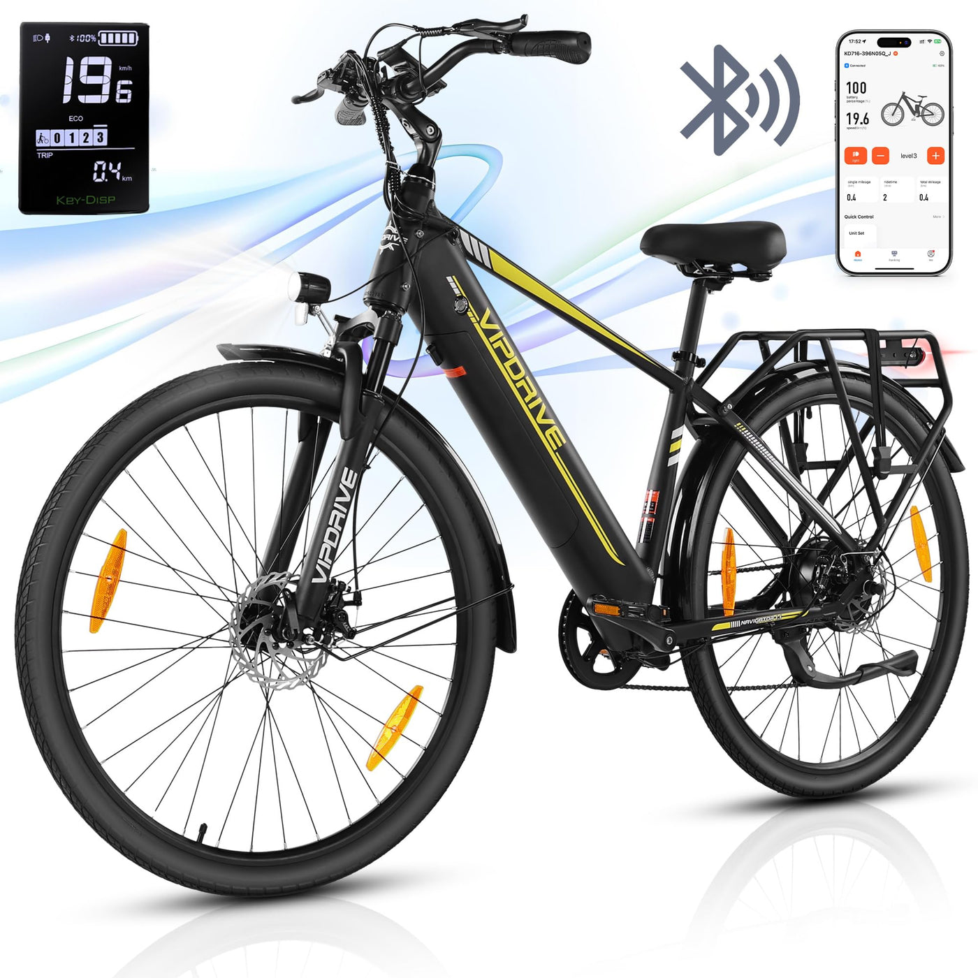 Vipdrive E Bike 28 Zoll, E-Bike Damen Herren, Electric Bike mit 48V 15Ah Batterie, 3 PAS & Tempomat Modus, 7-Gang mit LCD-Display, 250W Motor & 85NM, up to 100km(Navigator 1.1 Black)