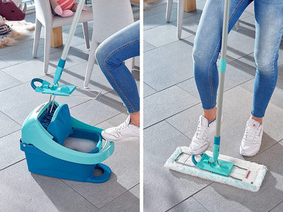 Leifheit rückenschonender Bodenwischer Profi XL micro Duo, Stahlstiel 146cm, Wischmopp mit Fußklick, Mikrofaser Bezug für Fliesen und Laminat, 360° Drehgelenk, Click-System, umweltfreundlicher Karton