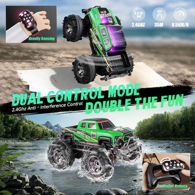 Gaeymy Amphibisches Ferngesteuertes Auto, 1:18 RC Auto Wasserdicht mit Gestensensor und LED Licht, 2,4 GHZ 4WD 360° Drift für Kinder