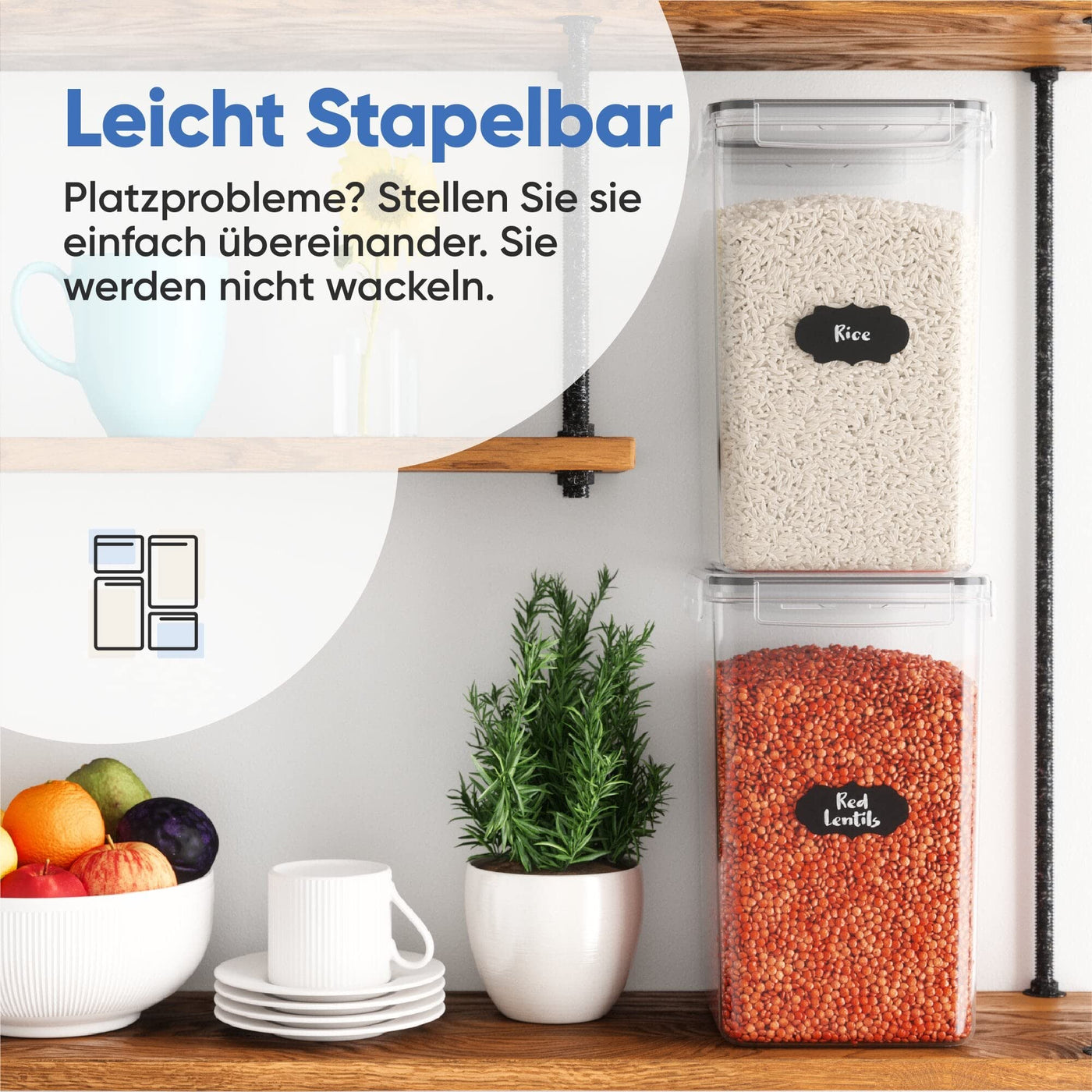 Chef’s Path 6,5L Groß Vorratsdosen Mit Deckel, BPA Frei Luftdichte Aufbewahrungsbox Küche, Fur Müsli Spaghetti Zucker Mehl Aufbewahrung, 2er Behälter, Kreidemarker und Etiketten