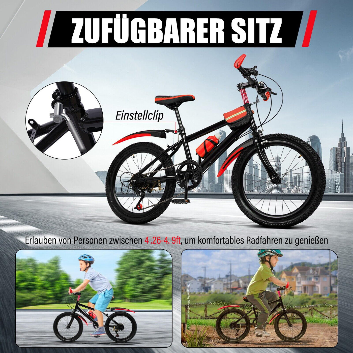 20 Zoll Kinderfahrrad 7 Gang Rotes Mountainbike mit Doppelscheibenbremsen Jungen- und Mädchenfahrräder eignen sich für das Fahren auf der Straße, in den Bergen und auf einer Vielzahl anderer Weg