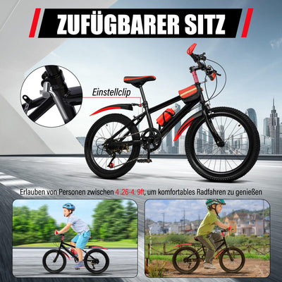 20 Zoll Kinderfahrrad 7 Gang Rotes Mountainbike mit Doppelscheibenbremsen Jungen- und Mädchenfahrräder eignen sich für das Fahren auf der Straße, in den Bergen und auf einer Vielzahl anderer Weg