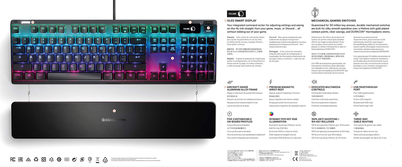 SteelSeries Apex 7 - Mechanische Gaming-Tastatur – OLED Smart Display – Rot Schalter – Deutsches (QWERTZ) Layout - Standard