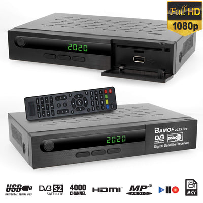 Bamof 2225 PRO Sat Receiver Digitaler Satelliten Receiver- (HDTV, DVB-S/DVB-S2, HDMI, SCART, 2X USB, Full HD 1080p) [Vorprogrammiert für Astra, Hotbird und Türksat] + HDMI Kabel