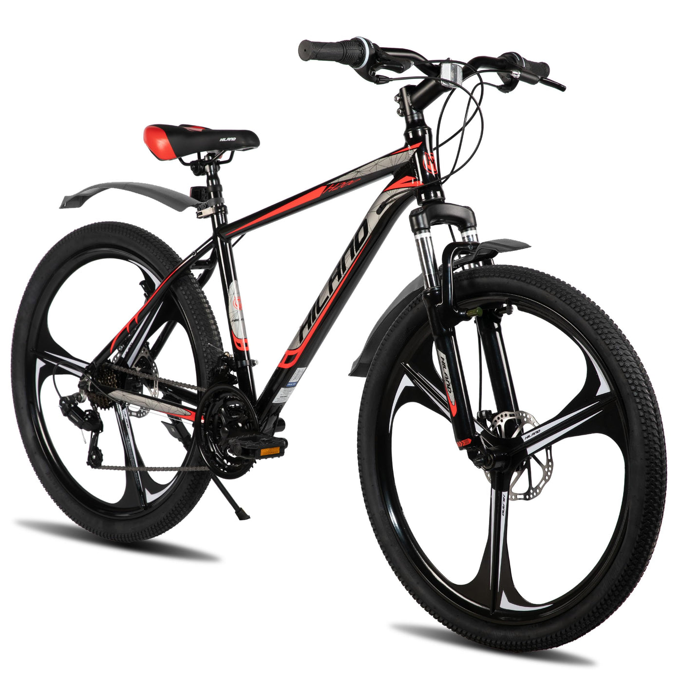 HILAND 26 Zoll Mountainbike für Erwachsene, 3 Speichenrad 18 Gang Herren Damen Mountainbike, mit Doppelscheibenbremse, 26 Zoll MTB Aluminiumrahmen Fahrrad, Schwarz