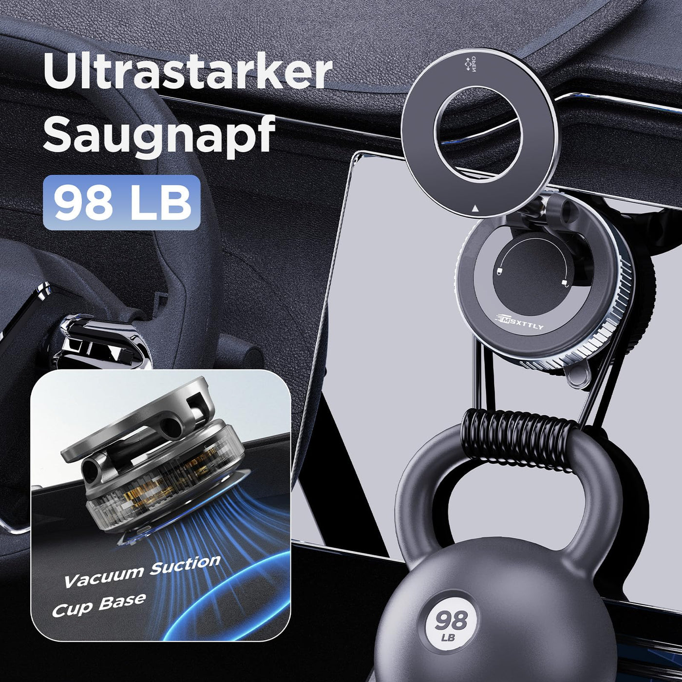MSXTTLY Vakuum Magnetischer Handyhalterung Auto für Magsafe Autohalterung, 2025 Upgraded Vmag-S1 Handyhalterung Auto Magnet für Alle Handys, 360° Drehbar, Schwarz