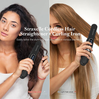 Straxelle Mini Glätteisen Kabellos 2 in 1 Glätteisen Locken und Glätten mit 5000mAh Reiseglätteisen 3 Einstellbare Temperaturen 175°C-215°C mit LED-Anzeige für Frauen Männer (Rosa)
