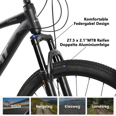 CARPAT SPORT Mountainbike 27,5 Zoll MTB Fahrrad für Herren Damen 21 Gang TZ Tourney Schaltwerk, Kettenschaltung, (Aluminium Rahmen, Mechanische Scheibenbremse), Hardtail Fahrrad