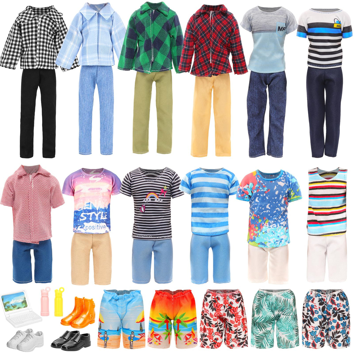Miunana 14 Kleidung für Jungen Puppen = Anzug Freizeitbekleidung Kleidung Hosen Badehose Outfits Schuhe Laptop Zubehör für Puppen
