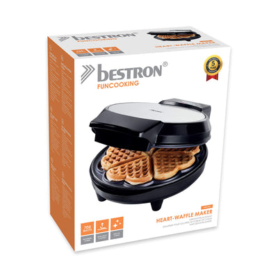 Bestron Waffeleisen für klassische Herzwaffeln, Waffelmaker mit Backampel & Antihaftbeschichtung, 700 Watt, Farbe:Schwarz