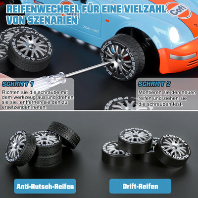 BuzzoXerex 1:20 RC Drift Car, 4WD Drift Auto Ferngesteuert, 15km/h RC Drift Auto, Mini Drift Car mit Unterbodenlicht und Straßensperren, Tabletop Drift RC Car für Kinder ab 8+ Jahre (Blau)