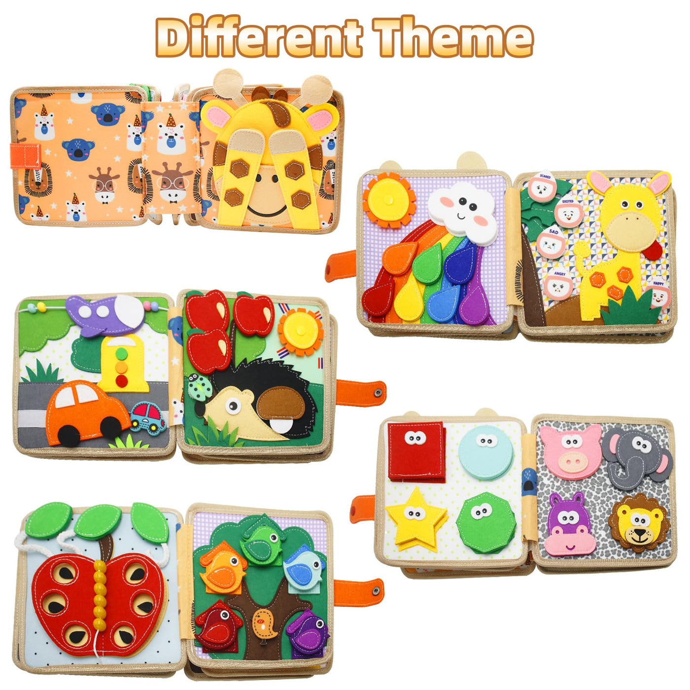 Nokwocy Busy Board ab 1 Jahr, Beschäftigungsbuch für Kleinkinder, DIY-Filz-Beschäftigungsbuch, 3D-Aktivitäten Stoff-Bilderbuch, Vorschul-Lernspielzeug, Beschäftigungsbuch mit Lebenskompetenzen(REH)