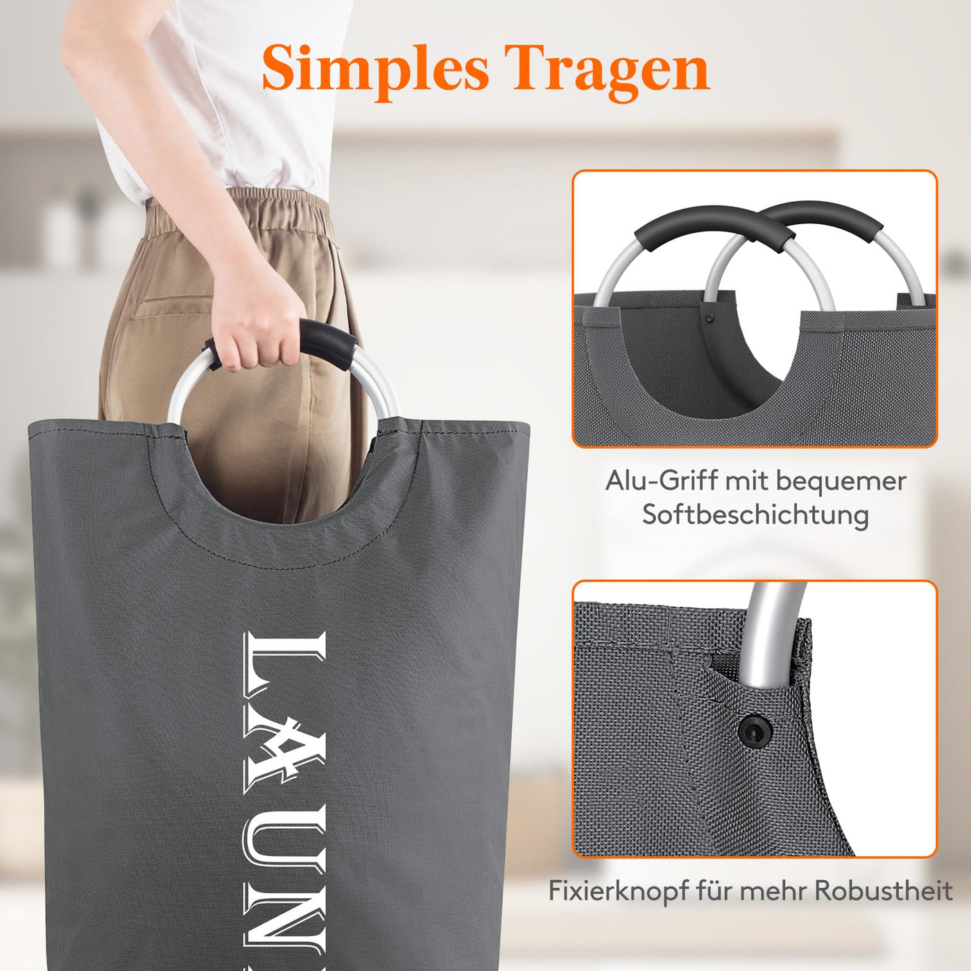 Lifewit 2 Set Faltbarer Wäschekorb 100L, Tragbarer Wäschesammler mit Aluminiumgriff Oxford Stoff Wäschesack Aufbewahrung für Kleidung/Badetuch/Bettbezug Schlafzimmer Badezimmer Waschraum, Grau