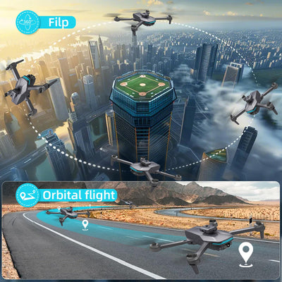 Faltbare Drohne für Anfänger mit HD-Kamera, dualen verstellbaren Kameras, bürstenlosen Motoren, Hindernisvermeidung, Höhenhaltung, Headless-Modus, One-Key-Start, 2 Akkus & Tragetasche