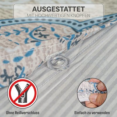 iNaAm Bettwäsche-Set 5-teilig 200x200 Baumwolle Bettbezug mit Knöpfen +2 Kissenbezug 80x80 +2 Kissenbezug 40x80 mit Hotelverschloß für Sommer&Winter (Blau, Doppel)